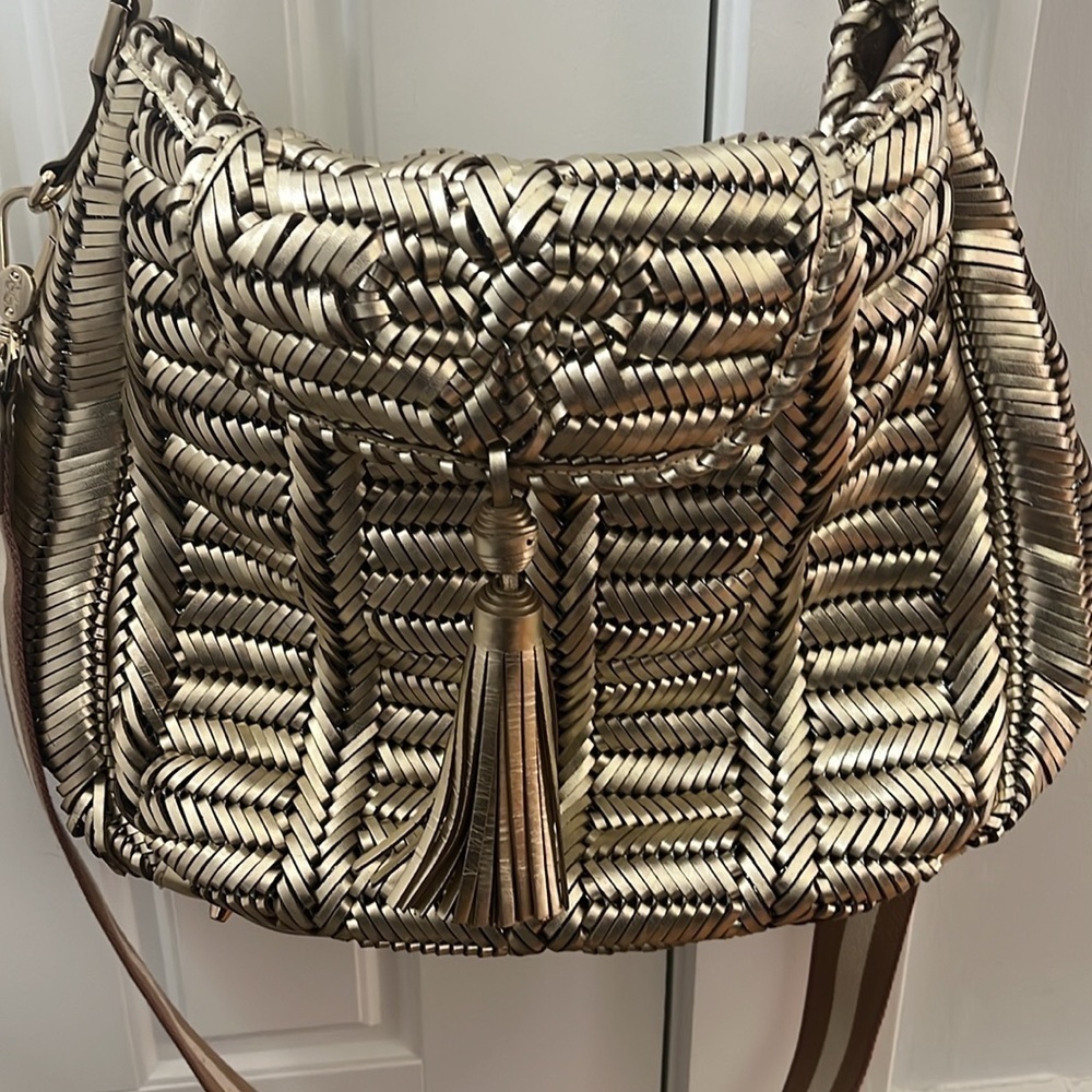 ANYA HINDMARCH woven metallic gold handbag